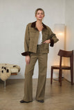 Cotton Twill Contrast Barn Jacket: Ivory-Brown / L
