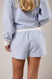 MID RISE STRIPE SHORTS: LT BLUE-CREAM STRIPE / XS