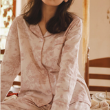 Pink Toile Women Pajamas Set – Summer Cotton Loungewear : XS