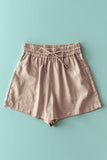Linen Blend Elastic Waist Drawstring Shorts: White / S-M-L:2-2-2