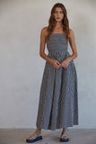 L6998 | Striped Tube Neck Strapless Flare Maxi Dress: Dusty Blue / S