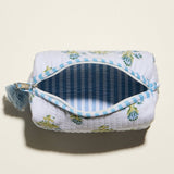 Light Blue Quilted Floral Cosmetic Pouch – Zipper Makeup Bag with Tassel: LBL / ONE