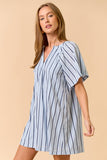 ILD4549-1 Striped Deep V-Neckline Mini Dress: LT BLUE / M