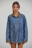 JK3737 Alex Contrast Collar Denim Barn Jacket: DENIM BLUE / S-M-L (3-2-1)