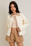 SHACKET WITH GINGHAM CONTRAST DETAILING: CREAM-BROWN GINGHAM / M