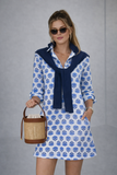 Sconset Block Print 3/4 Sleeve Dress (Blue): Sconset Blue / Med
