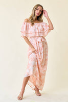 Chiffon Floral Off Shoulder Dress - 26177D: L / Blush