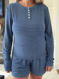 Striped Soft Button Loungewear Long Sleeve Top: Large / Long Sleeve Top