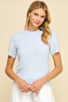 SOFT YARN SHORT SLEEVE SWEATER TOP - 5433W: IVORY / L