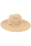 C.C Faux Leather String Straw Panama Hat: Brown