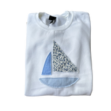 Handmade Patchwork Sailboat Gildan Crewneck Sweatshirt: White / XL