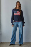 W2411 | Knit Sweater Crew American Flag Pullover: Off White / M