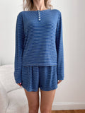 Striped Soft Button Loungewear Long Sleeve Top: XL / Long Sleeve Top