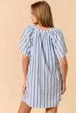 ILD4549-1 Striped Deep V-Neckline Mini Dress: LT BLUE / M