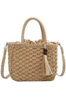 Braided Basket Weave Rattan Crossbody Beach Bag: Beige