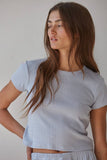 L8346 | Knit Polyester Rayon Spandex Pointelle Ribbed Top : Misty Blue / L