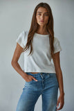 L8746 | Knit Cotton Round Neck Short Sleeve Crop Top: Black / S