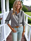 Textured Striped Ruffle Detail Shirt: Blue / Small 4-6