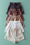 Linen Blend Elastic Waist Drawstring Shorts: White / S-M-L:2-2-2