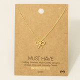 Gold Dipped Wire Ribbon Bow Pendant Necklace: G