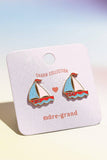 Sail Away Enamel Charm Stud Earrings: Gold