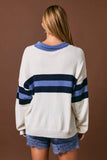 RUGBY KNIT SWEATER TOP: WHITE-DUSTY BLUE / M