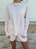 Soft Pink Billie Striped Loungewear Long Sleeve Top: Small / Long Sleeve Top
