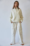 HSW1288 Preppy Californian Half-zip Striped Sweater-Ecru: ECRU / S-M-L (3-2-1)