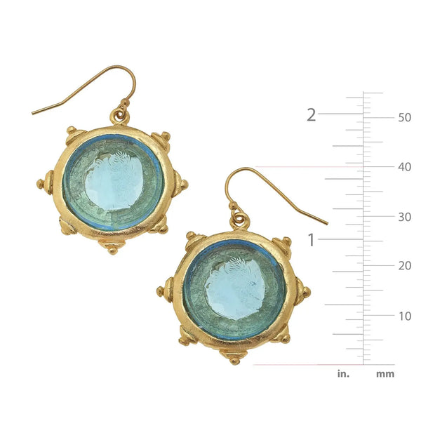 Aqua Venetian Glass Coin Intaglio Earrings