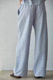 L8489B1 | Woven Cotton Linen Striped Wide Leg Pants: Blue White / S