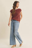 CONTRAST ROLLED EDGE KNITTED SWEATER VEST WITH ROUND NECK: NILE BLUE / M