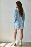 L8797T | Knit Cotton Striped Mock Neck Long Sleeve : Navy White / L