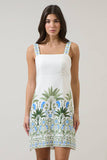 Senara Floral Sally Mini Dress: WHT-GRN-MUL / XS