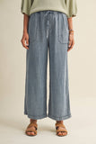 Drawstring Waist Patch Pocket Wide Leg Pants: WASHED DENIM / S