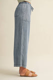 Drawstring Waist Patch Pocket Wide Leg Pants: WASHED DENIM / M