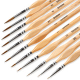 11 Pcs Miniature Detail Paint Brush Set With Natural Wood Handle