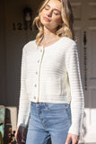 34350 Pearl Button Double Pocket Knit Cardigan: Ivory / S