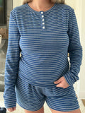Striped Soft Button  Loungewear Shorts: XL / Shorts