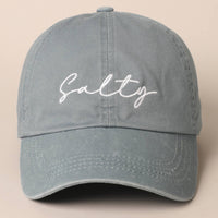 Salty Lettering Embroidery Baseball Cap: WHITE / One Size