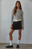 W2210 | Knit Sweater Acrylic Striped Crew Neck Cardigan: Natural Black / L