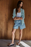 L5611 | Woven Cotton Collar Neck Button Front Long Sleeve: Blue / M