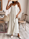 Linen blend Scoop Neck Cami dress with bow tie at back: Beige / XL