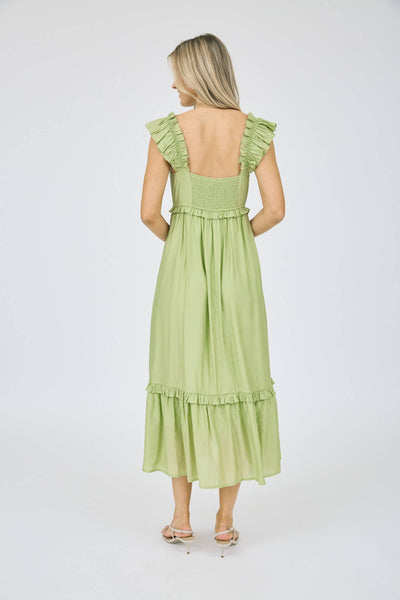 RUFFLE DETAIL EMPIRE WAIST SLEEVELESS MIDI DRESS: BLUE Inapinchgifts RUFFLE DETAIL EMPIRE WAIST SLEEVELESS MIDI DRESS: BLUE Inapinchgifts