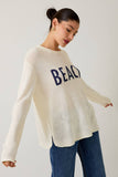 ROUND NECK LONG SLEEVE BEACH LIGHT WEIGHT SWEATER: WHITE-NAVY / M