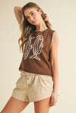 IT4194 FISH PRINTED SLEEVELESS SWEATER TOP: CREAM/BLUE / M