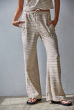 L8945B | Knit Polyester Cotton Striped Flare Pants: Grey Blue / L