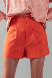 High Waist Hidden Closure Pleated Shorts - Junior Style: WHITE / S-2/M-2/L-2