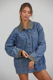 JK3737 Alex Contrast Collar Denim Barn Jacket: DENIM BLUE / S-M-L (3-2-1)