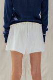 Linen Blend Elastic Waist Drawstring Shorts: White / S-M-L:2-2-2