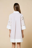 Floral Embroidery Contrast Shirt Dress : LT TAUPE-WHITE / S